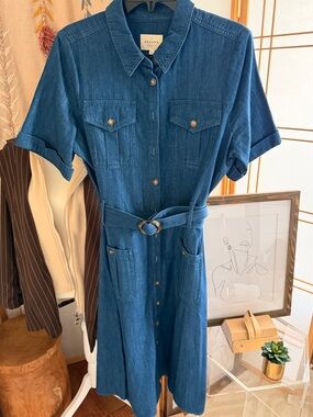 Sézane Denim Shirt Dress Belted Blue Midi Utility Dress Size 42 (US 10)